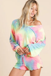 BiBi Tie Dye French Terry Top and Shorts Set OutfitFlow
